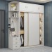 Timagebreze Elegant White Wooden Bedroom Closet with Shelves and Hanging Space, Modern Wardrobe Organizer