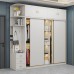 Timagebreze Elegant White Wooden Bedroom Closet with Shelves and Hanging Space, Modern Wardrobe Organizer