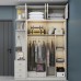 Timagebreze Elegant White Wooden Bedroom Closet with Shelves and Hanging Space, Modern Wardrobe Organizer